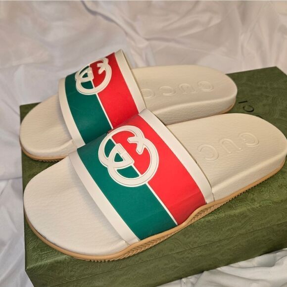 Gucci GG Interlocking Logo Rubber Sandals Shoes Slides Sz 39 NEW - Picture 2 of 11